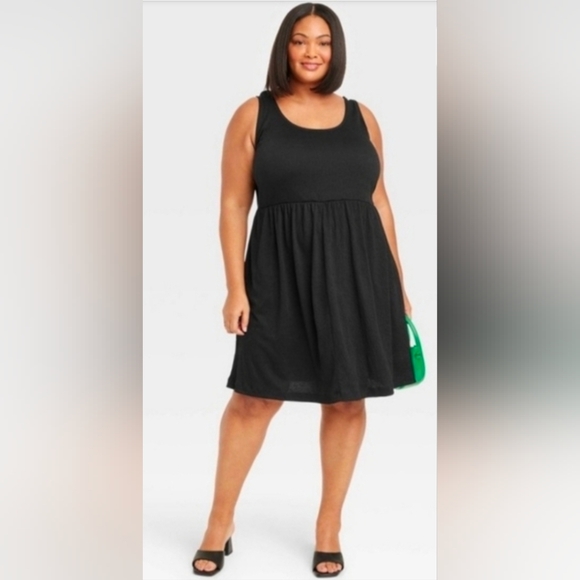 Ava & Viv Black Sleeveless Scoop-neck Babydoll Empire Waist Midi Dress Size 3X - Picture 3 of 12